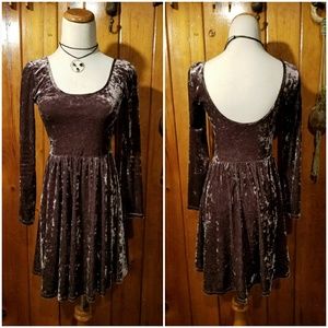Long Sleeve Crushed Velvet Skater Dress